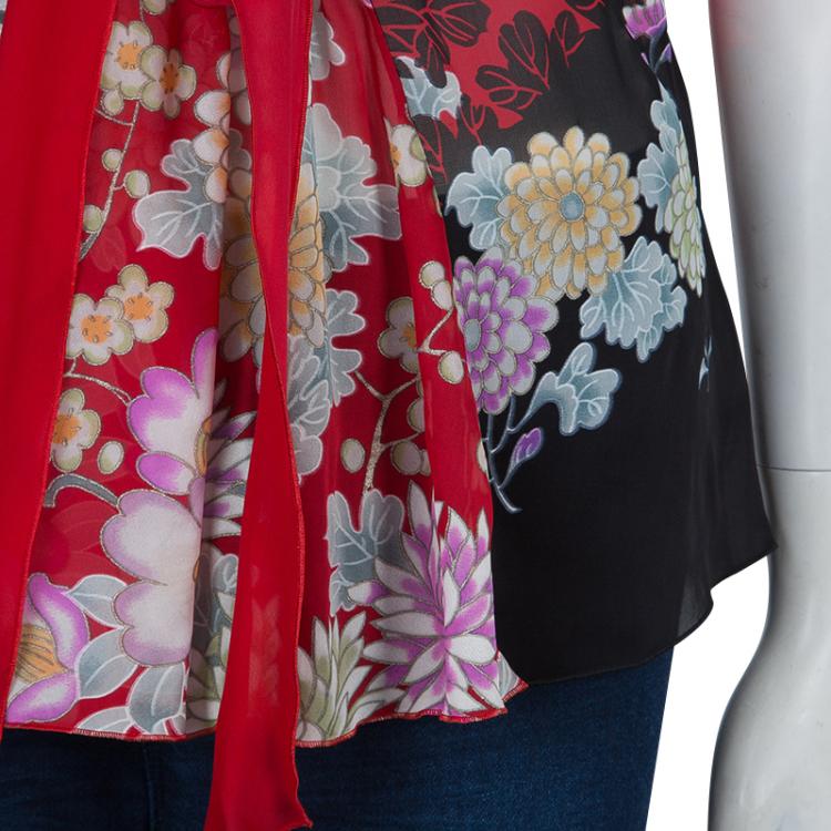 Pre Owned Roberto Cavalli Multicolor Floral Print Silk Halter Top  M
