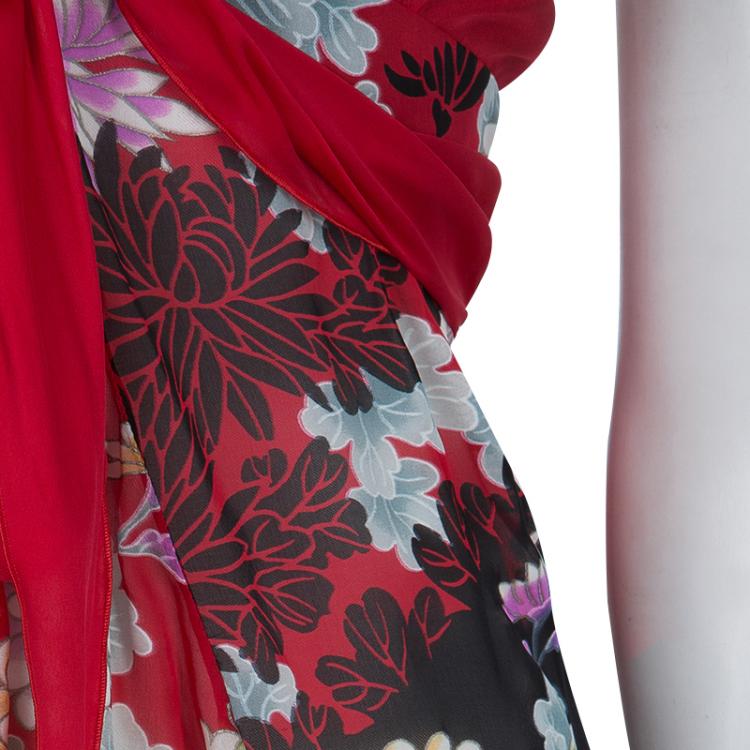 Pre Owned Roberto Cavalli Multicolor Floral Print Silk Halter Top  M