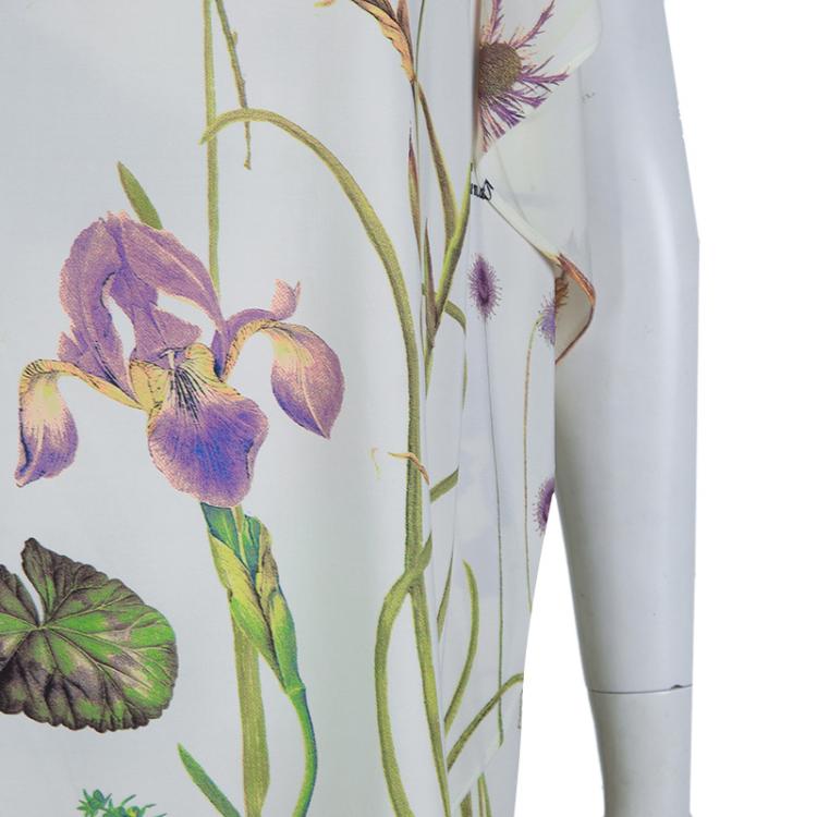 Pre Owned Roberto Cavalli White Knit Floral Printed One Shoulder Dress S