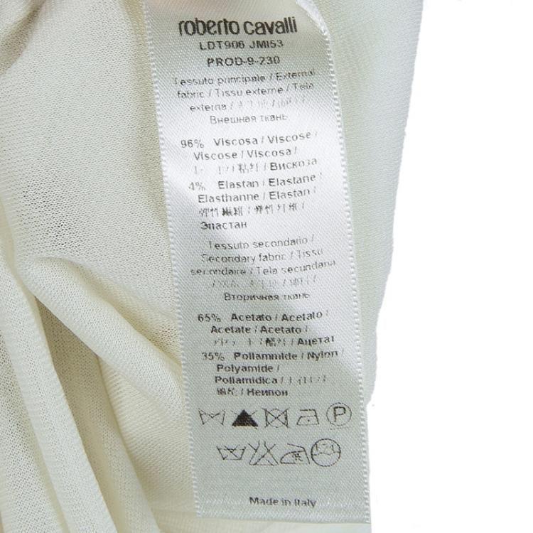 Pre Owned Roberto Cavalli White Knit Floral Printed One Shoulder Dress S