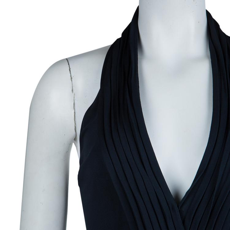 Pre Owned Roberto Cavalli Black Knit Floral Print Halter Dress S