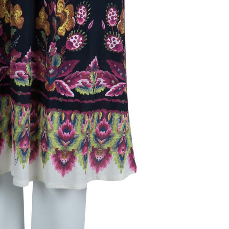 Pre Owned Roberto Cavalli Black Knit Floral Print Halter Dress S