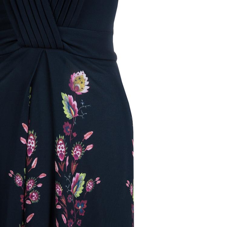 Pre Owned Roberto Cavalli Black Knit Floral Print Halter Dress S