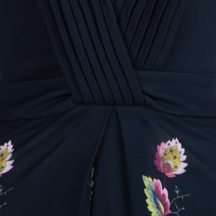 Pre Owned Roberto Cavalli Black Knit Floral Print Halter Dress S