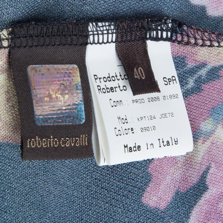 Pre Owned Roberto Cavalli Black Knit Floral Print Halter Dress S