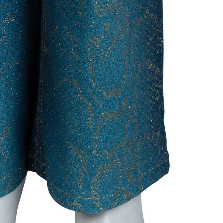 Pre Owned Roberto Cavalli Electric Blue Glitter Snake Print Boot Cut Jeans XS