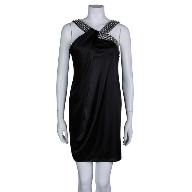 Pre Owned Roberto Cavalli Black Knit Embellished Sleeveless Dress S