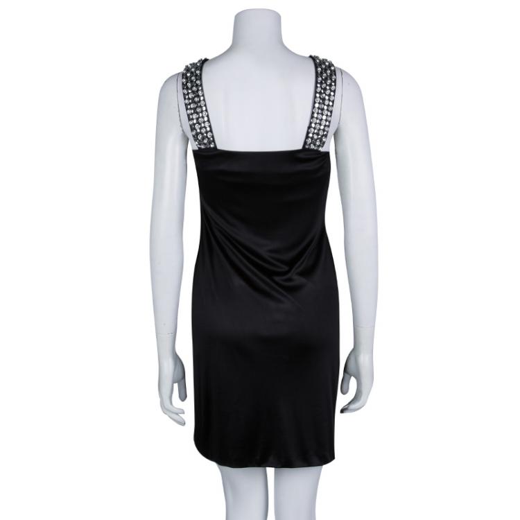 Pre Owned Roberto Cavalli Black Knit Embellished Sleeveless Dress S