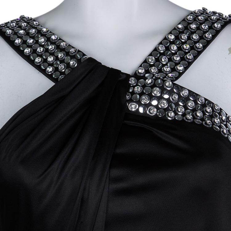 Pre Owned Roberto Cavalli Black Knit Embellished Sleeveless Dress S