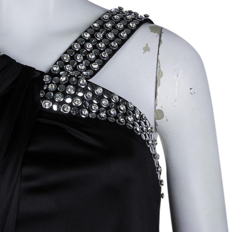 Pre Owned Roberto Cavalli Black Knit Embellished Sleeveless Dress S