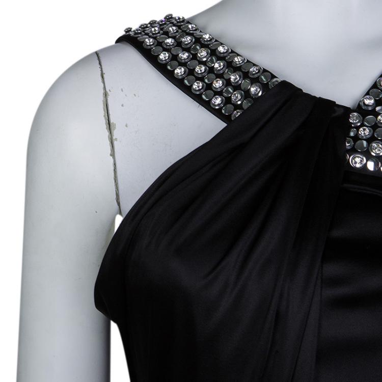 Pre Owned Roberto Cavalli Black Knit Embellished Sleeveless Dress S
