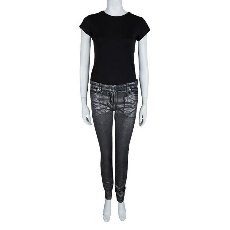 مملوكة مسبقًا Roberto Cavalli Silver Metallic Finish Skinny Jeans M