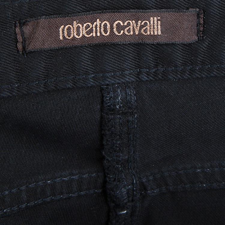 مملوكة مسبقًا Roberto Cavalli Silver Metallic Finish Skinny Jeans M