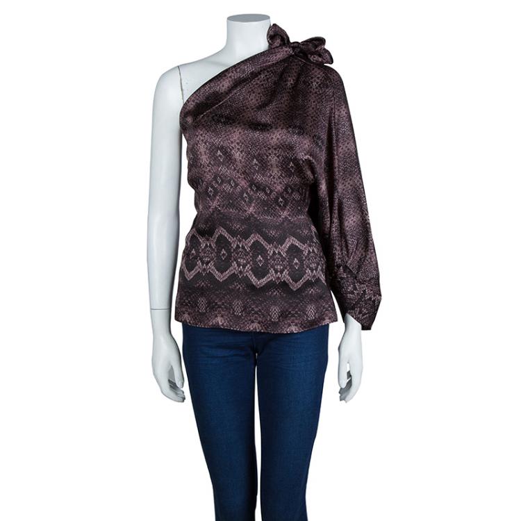 Pre Owned Roberto Cavalli Animal Print One Sleeve Top S