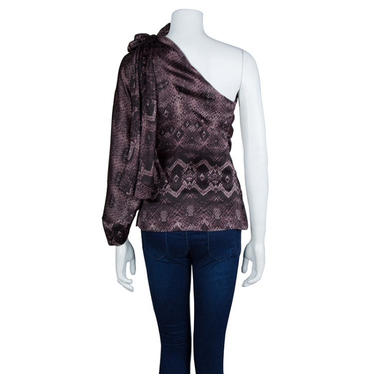 Pre Owned Roberto Cavalli Animal Print One Sleeve Top S