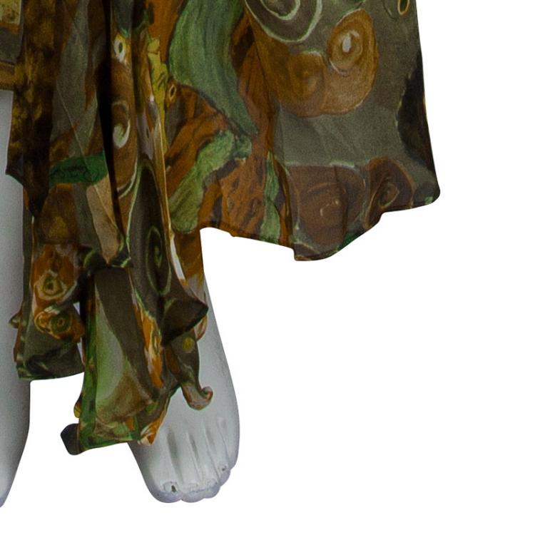 Pre Owned Roberto Cavalli Multicolor Pleated Silk Belted Maxi Dress M