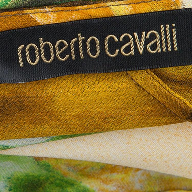 Pre Owned Roberto Cavalli Multicolor Pleated Silk Belted Maxi Dress M