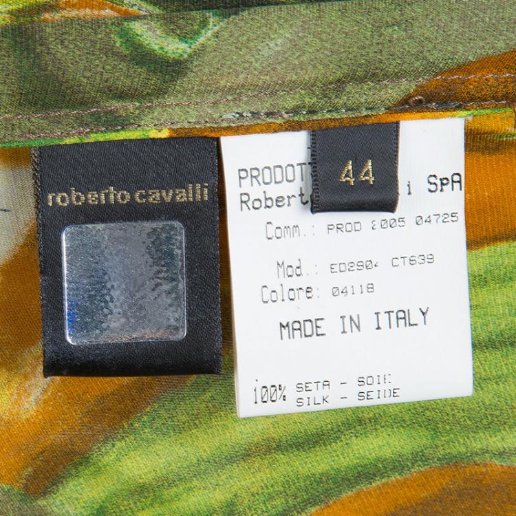 Pre Owned Roberto Cavalli Multicolor Pleated Silk Belted Maxi Dress M