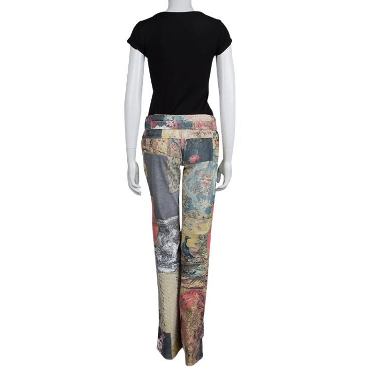 Pre Owned Roberto Cavalli Multicolor Patchwork Print Belted Boot Cut Jeans S