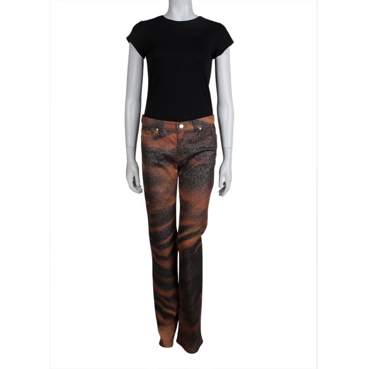Pre Owned Roberto Cavalli Multicolor Glitter Animal Print Boot Cut Jeans S