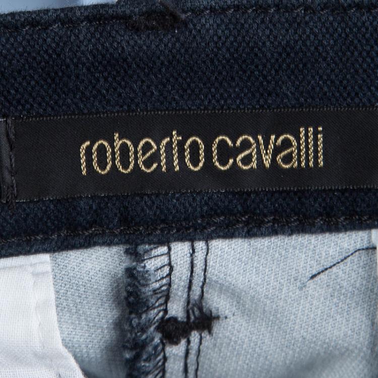 Pre Owned Roberto Cavalli Navy Blue Floral Print Tie Detail Capri Pants S