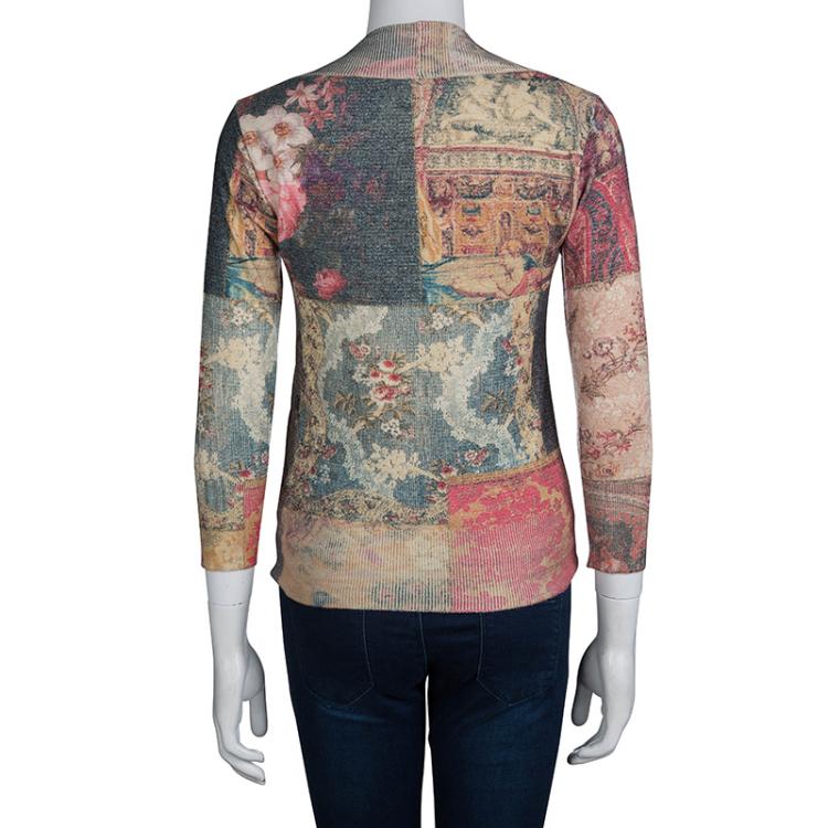Pre Owned Roberto Cavalli Multicolor Patchwork Print Knit Top XS