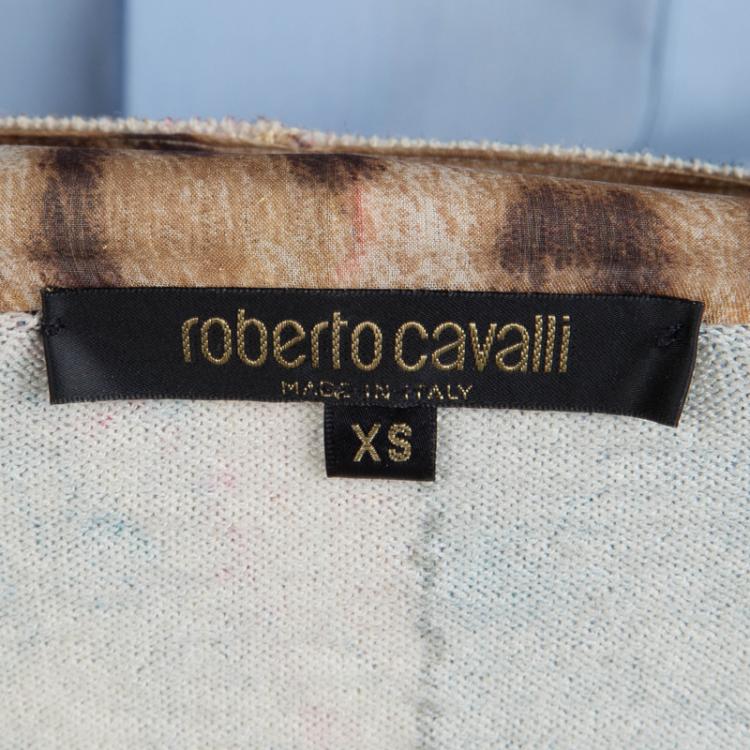 Pre Owned Roberto Cavalli Multicolor Patchwork Print Knit Top XS