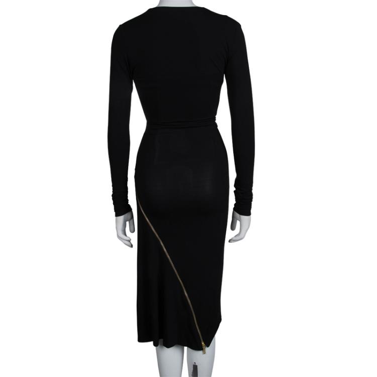 Pre Owned Roberto Cavalli Black Knit Long Sleeve Zip Detail Dress XS