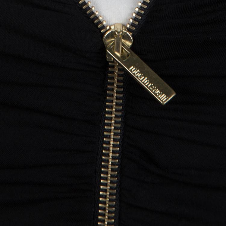 Pre Owned Roberto Cavalli Black Knit Long Sleeve Zip Detail Dress XS