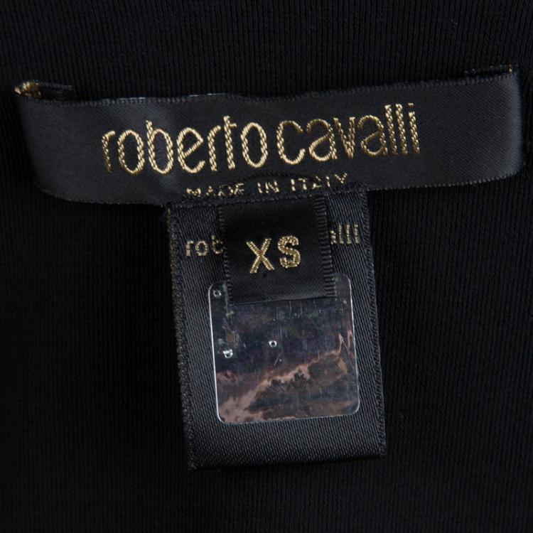 Pre Owned Roberto Cavalli Black Knit Long Sleeve Zip Detail Dress XS