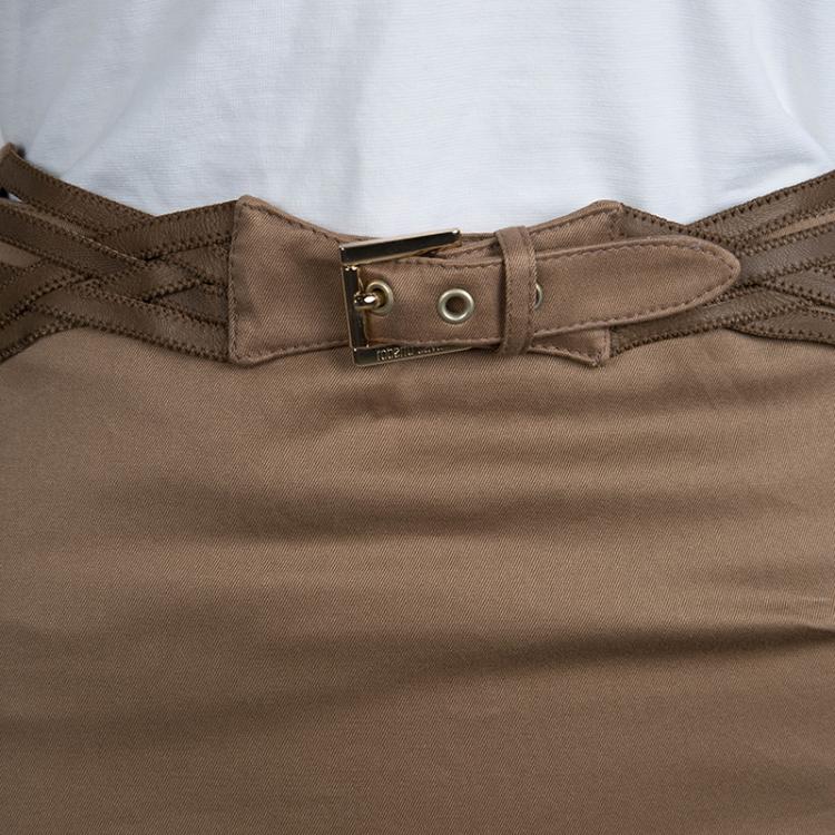 Pre Owned Roberto Cavalli Tan Brown Belted Flared Maxi Skirt S