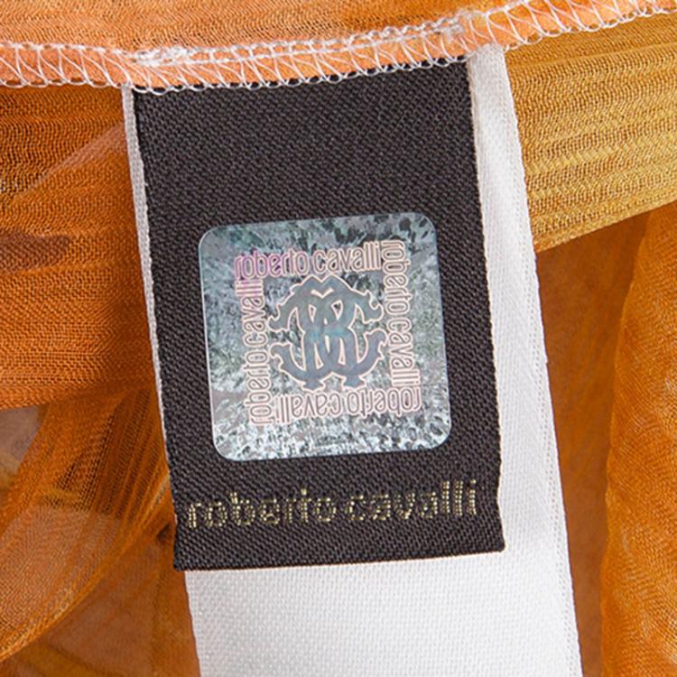Pre Owned Roberto Cavalli Orange Printed Chiffon Sheer  Long Sleeve Blouse S