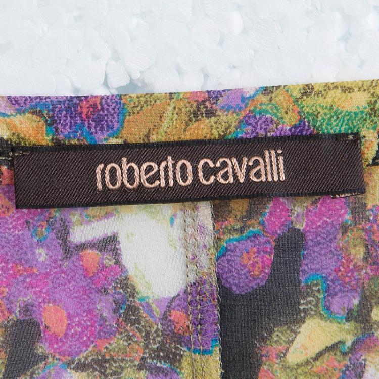 Pre Owned Roberto Cavalli Multicolor Floral Printed Sheer Silk Blouse S
