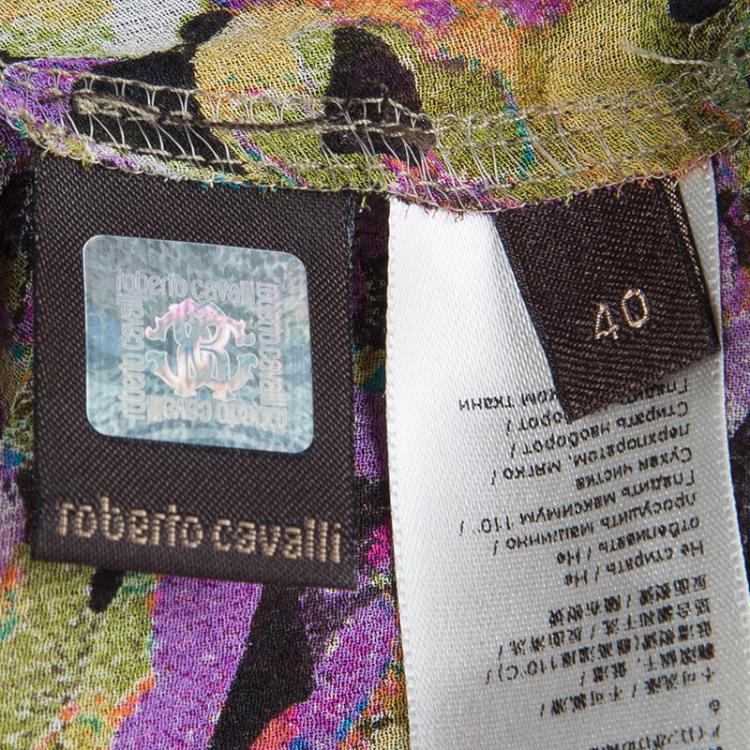 Pre Owned Roberto Cavalli Multicolor Floral Printed Sheer Silk Blouse S