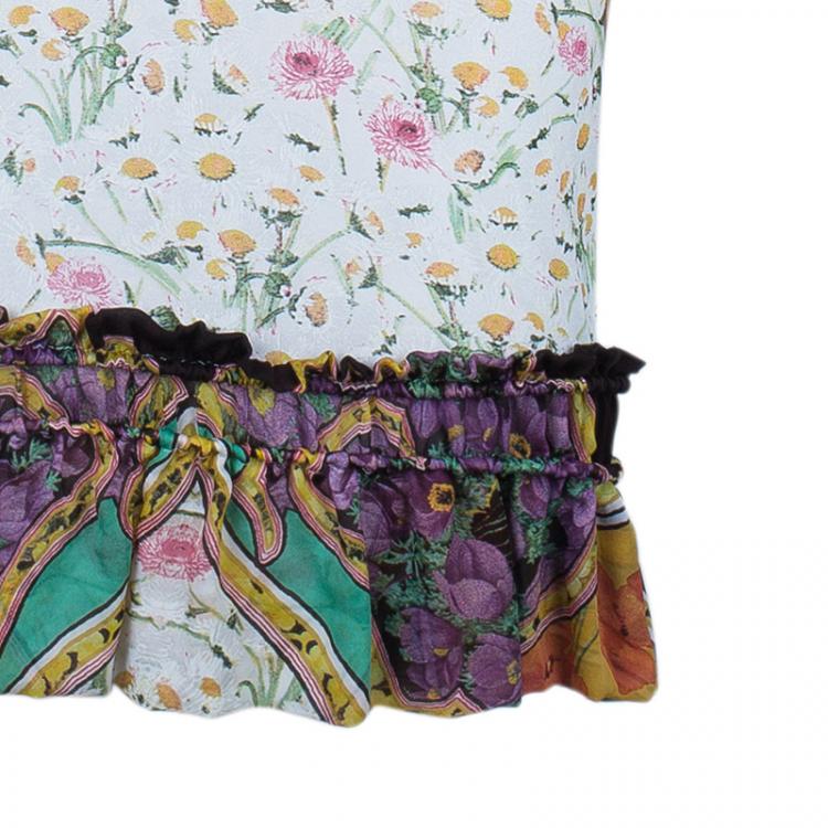 Pre Owned Roberto Cavalli Abstract Print Silk Blend Dress M