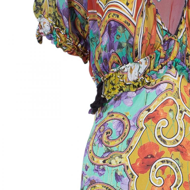 Pre Owned Roberto Cavalli Abstract Print Silk Blend Dress M