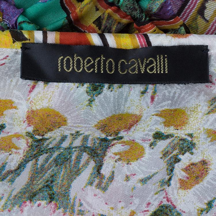 Pre Owned Roberto Cavalli Abstract Print Silk Blend Dress M