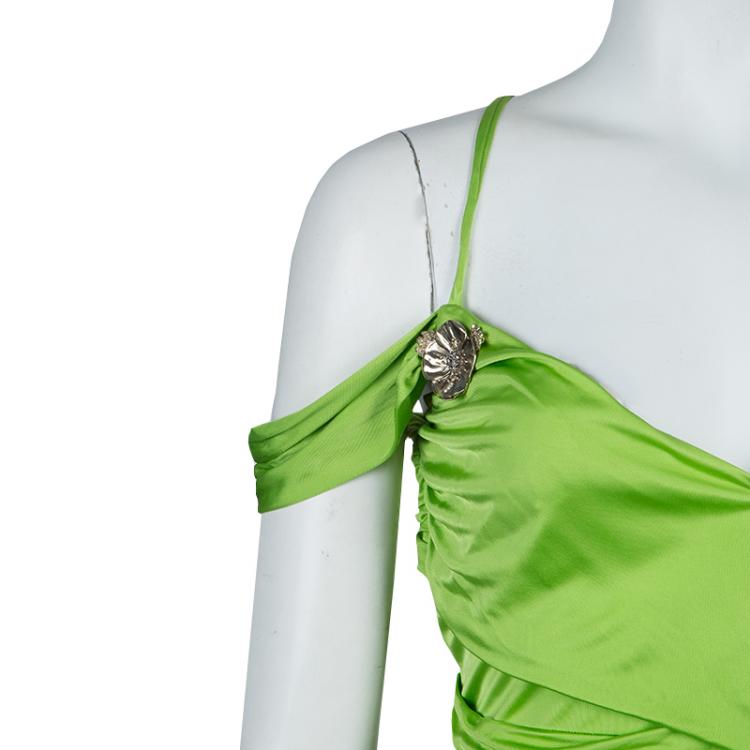 Pre Owned Roberto Cavalli Green Ruched Sleeveless Maxi Dress M
