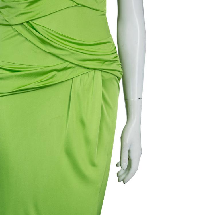 Pre Owned Roberto Cavalli Green Ruched Sleeveless Maxi Dress M