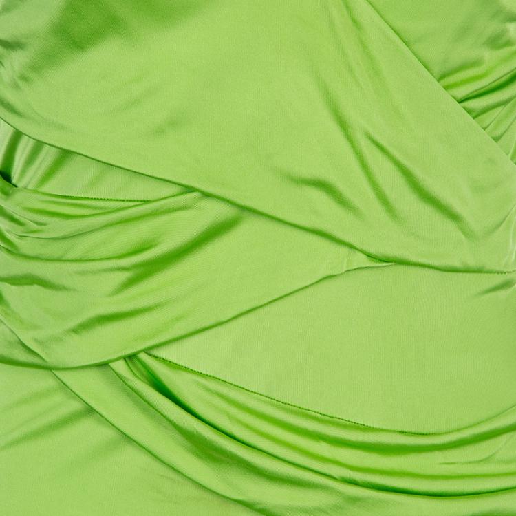 Pre Owned Roberto Cavalli Green Ruched Sleeveless Maxi Dress M