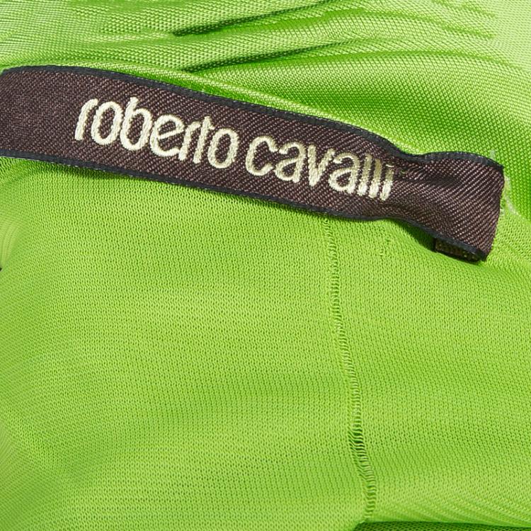 Pre Owned Roberto Cavalli Green Ruched Sleeveless Maxi Dress M