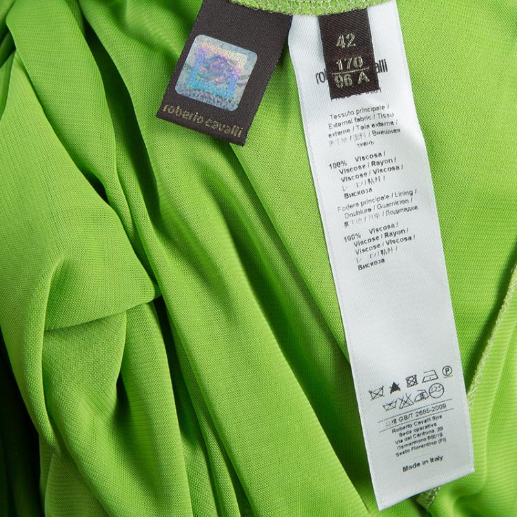 Pre Owned Roberto Cavalli Green Ruched Sleeveless Maxi Dress M