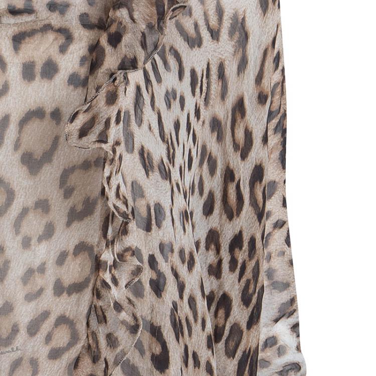مملوكة مسبقًا Roberto Cavalli Leopard Print Sheer Silk Blouse XS
