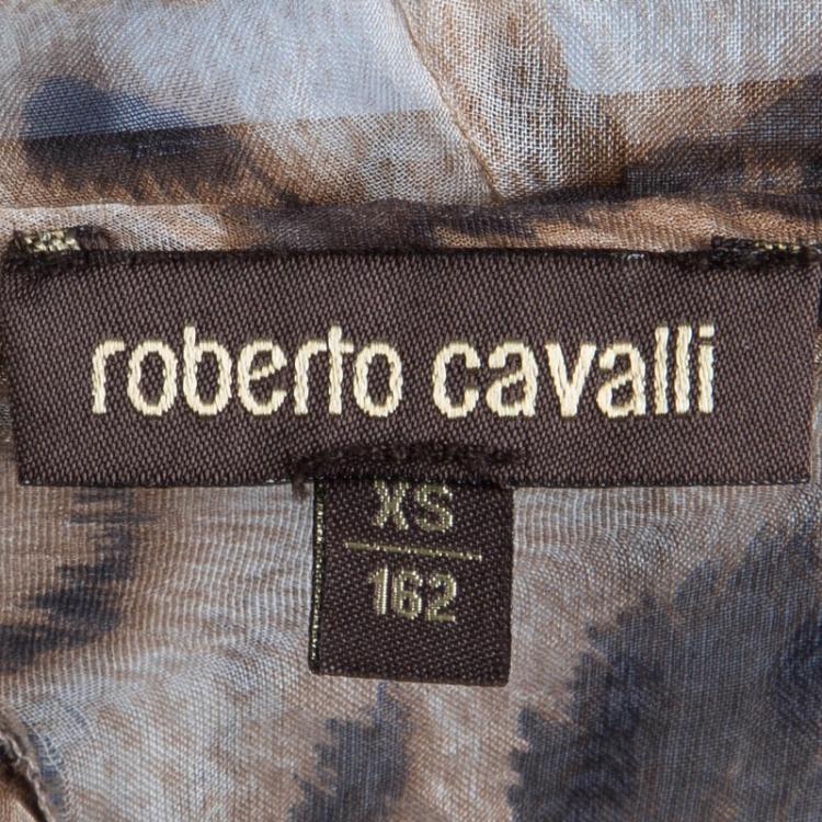 مملوكة مسبقًا Roberto Cavalli Leopard Print Sheer Silk Blouse XS