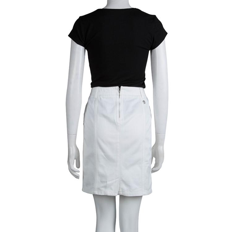 Pre Owned Roberto Cavalli White Denim Mini Skirt S