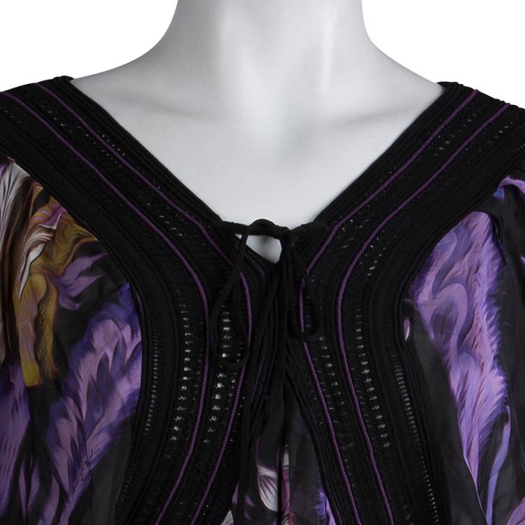 Pre Owned Roberto Cavalli Multicolor Floral Printed Silk Sheer Blouse S