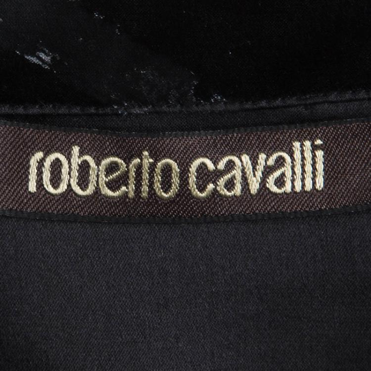Pre Owned Roberto Cavalli Monochrome Floral Printed Silk Shirt S