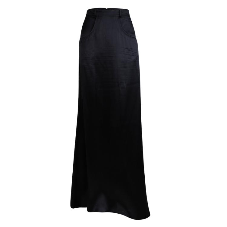 Pre Owned Roberto Cavalli Black Silk Maxi Skirt S