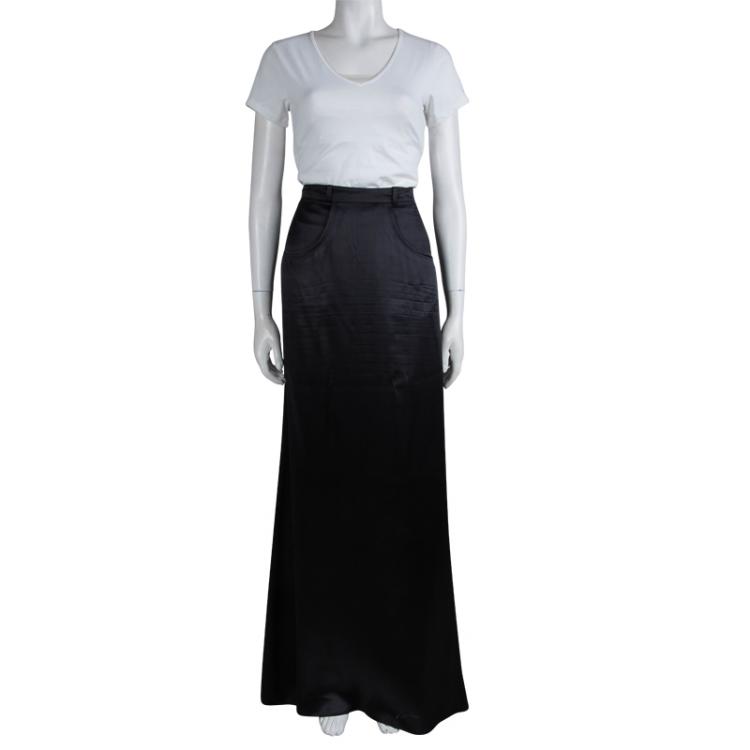 Pre Owned Roberto Cavalli Black Silk Maxi Skirt S