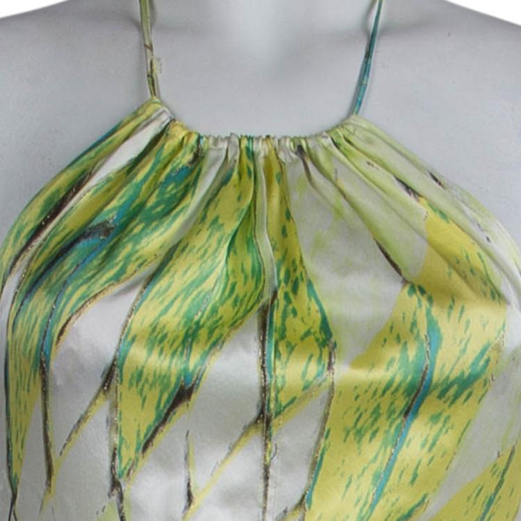 Pre Owned Roberto Cavalli Printed  Ruffle Bottom Cutout Detail Halter Maxi Dress S